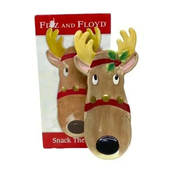 Fitz and Floyd Snack Therapy Christmas Reindeer Serving Plate Tray Wall Decor - Picture 1 of 12